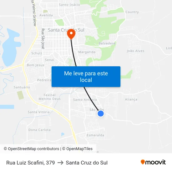 Rua Luiz Scafini, 379 to Santa Cruz do Sul map