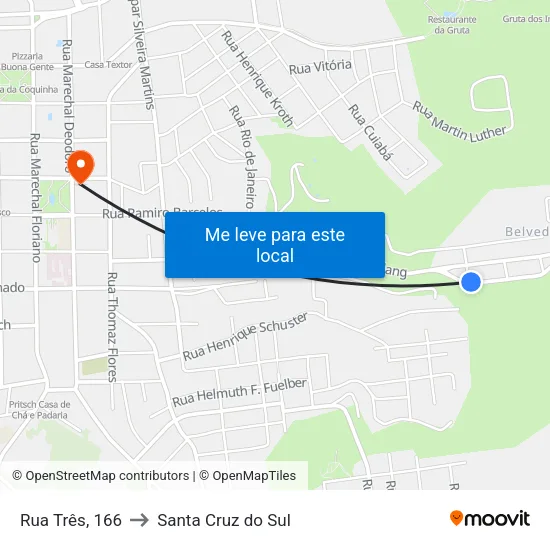 Rua Três, 166 to Santa Cruz do Sul map