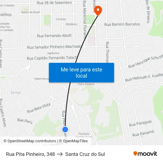 Rua Pita Pinheiro, 348 to Santa Cruz do Sul map