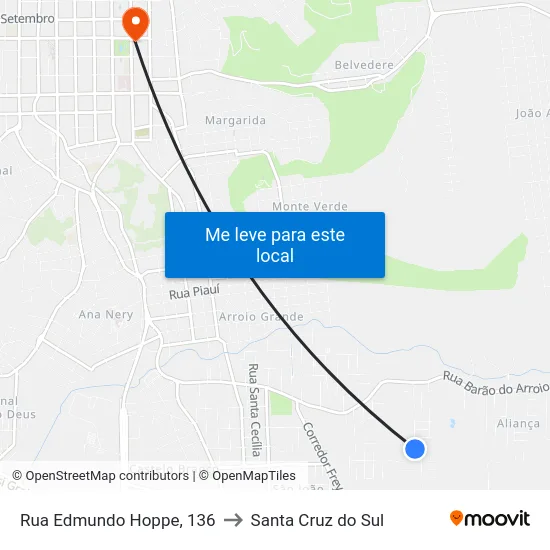 Rua Edmundo Hoppe, 136 to Santa Cruz do Sul map