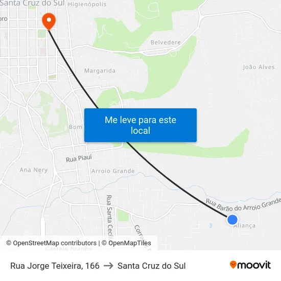 Rua Jorge Teixeira, 166 to Santa Cruz do Sul map