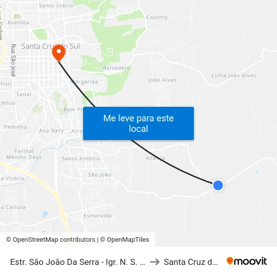 Estr. São João Da Serra - Igr. N. S. Fátima to Santa Cruz do Sul map