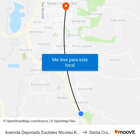Avenida Deputado Euclides Nicolau Kliemann, 5839-5897 to Santa Cruz do Sul map