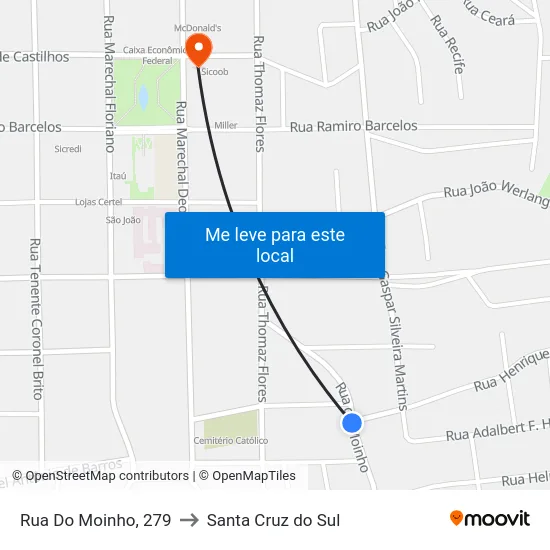 Rua Do Moinho, 279 to Santa Cruz do Sul map