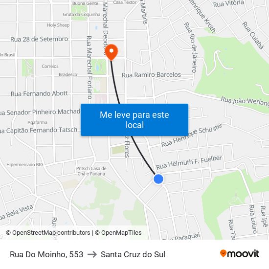 Rua Do Moinho, 553 to Santa Cruz do Sul map