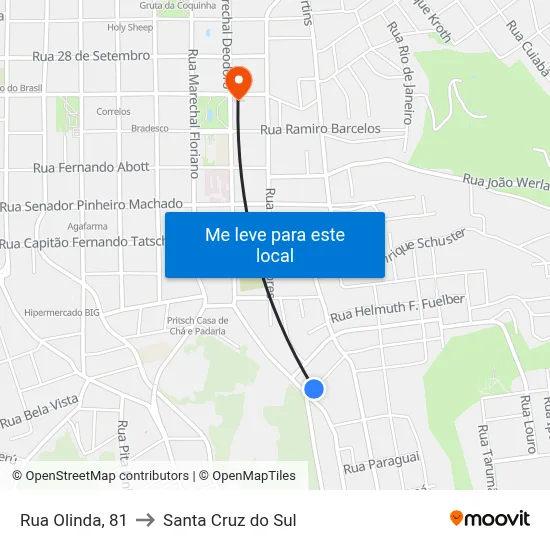 Rua Olinda, 81 to Santa Cruz do Sul map