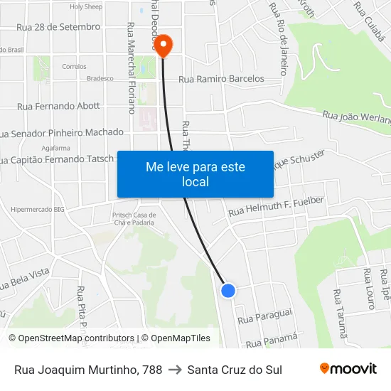 Rua Joaquim Murtinho, 788 to Santa Cruz do Sul map