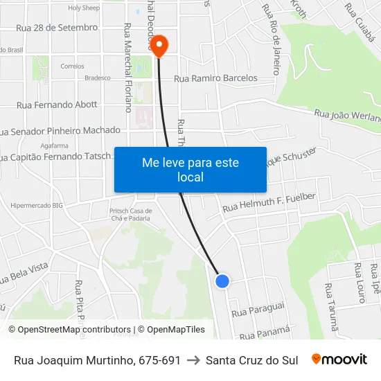 Rua Joaquim Murtinho, 675-691 to Santa Cruz do Sul map