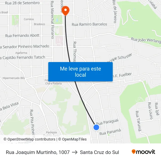 Rua Joaquim Murtinho, 1007 to Santa Cruz do Sul map