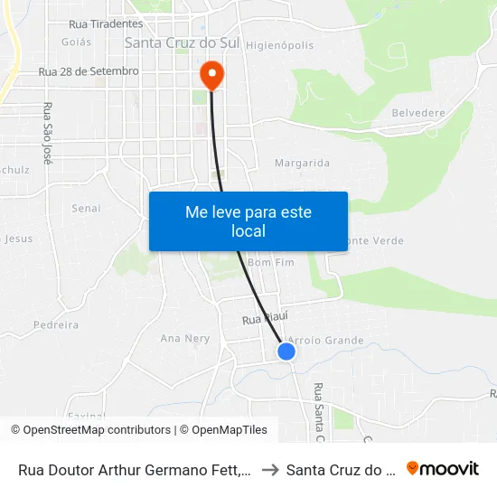Rua Doutor Arthur Germano Fett, 147 to Santa Cruz do Sul map