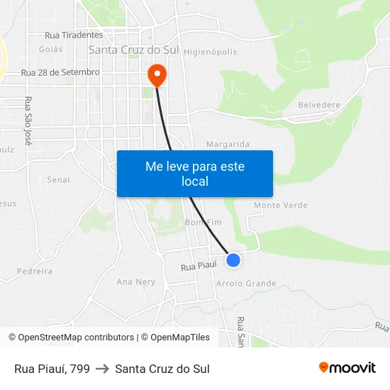 Rua Piauí, 799 to Santa Cruz do Sul map