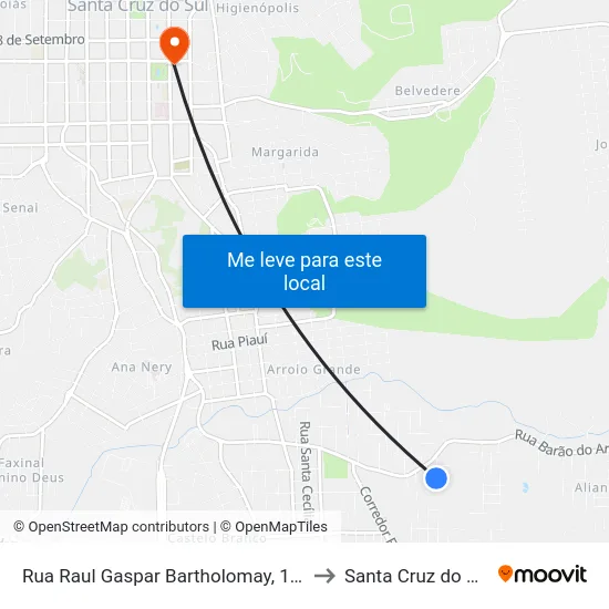 Rua Raul Gaspar Bartholomay, 133 to Santa Cruz do Sul map