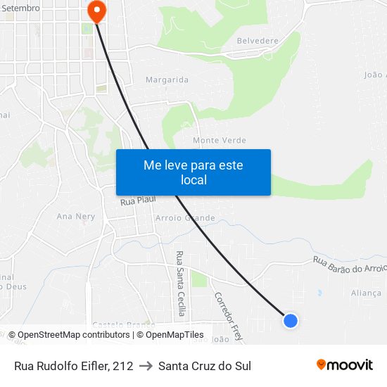 Rua Rudolfo Eifler, 212 to Santa Cruz do Sul map
