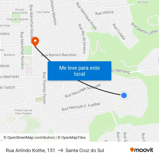 Rua Arlindo Kothe, 151 to Santa Cruz do Sul map