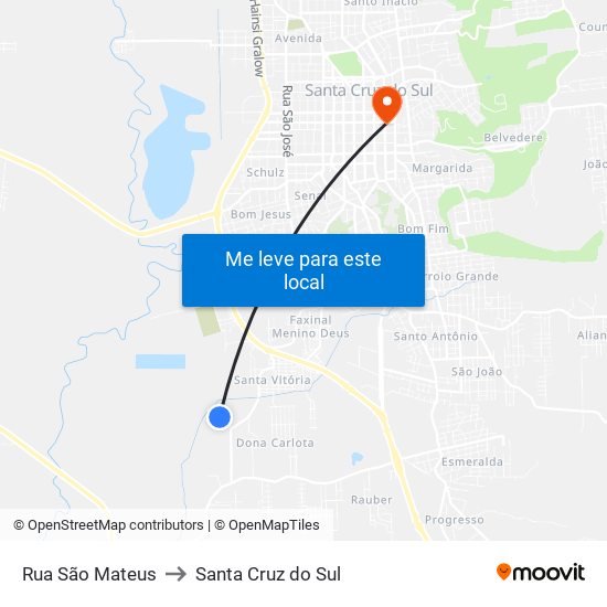 Rua São Mateus to Santa Cruz do Sul map