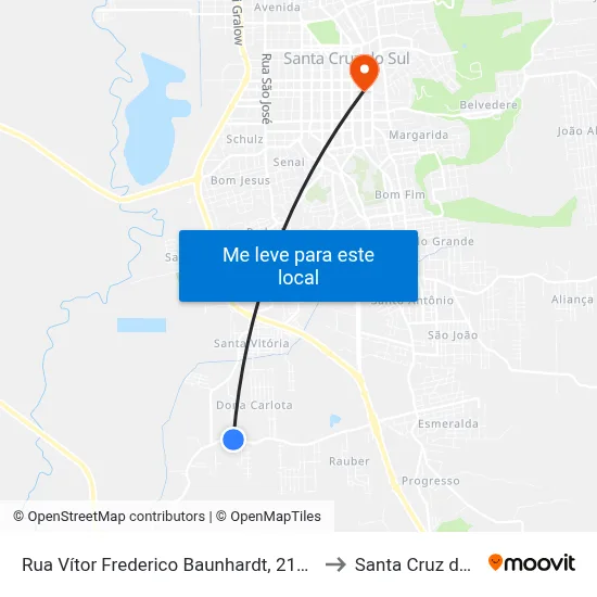 Rua Vítor Frederico Baunhardt, 2141-2187 to Santa Cruz do Sul map