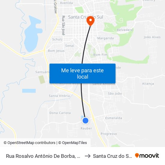 Rua Rosalvo Antônio De Borba, 43 to Santa Cruz do Sul map