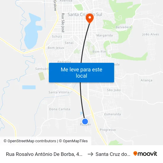 Rua Rosalvo Antônio De Borba, 403-631 to Santa Cruz do Sul map