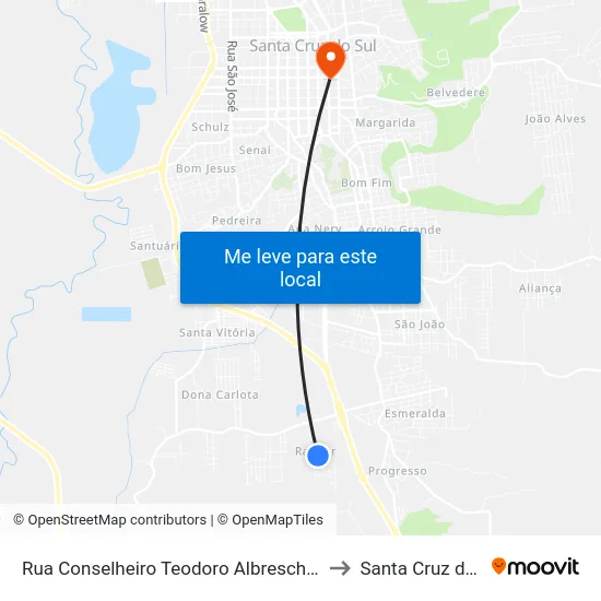 Rua Conselheiro Teodoro Albrescht, 72-190 to Santa Cruz do Sul map