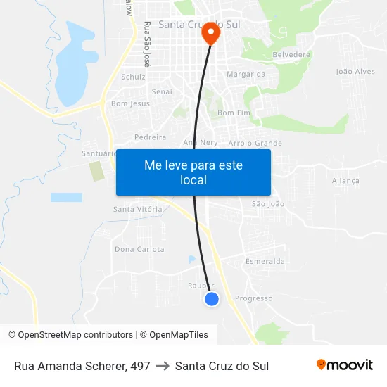 Rua Amanda Scherer, 497 to Santa Cruz do Sul map