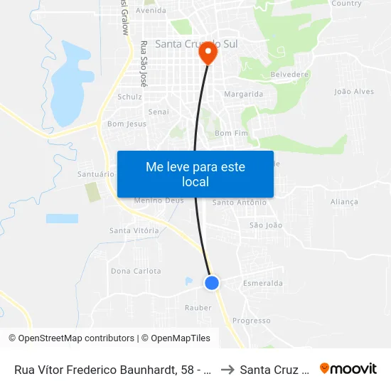 Rua Vítor Frederico Baunhardt, 58 - Philip Morris to Santa Cruz do Sul map