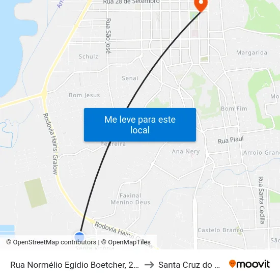Rua Normélio Egídio Boetcher, 224 to Santa Cruz do Sul map