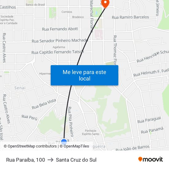 Rua Paraíba, 100 to Santa Cruz do Sul map