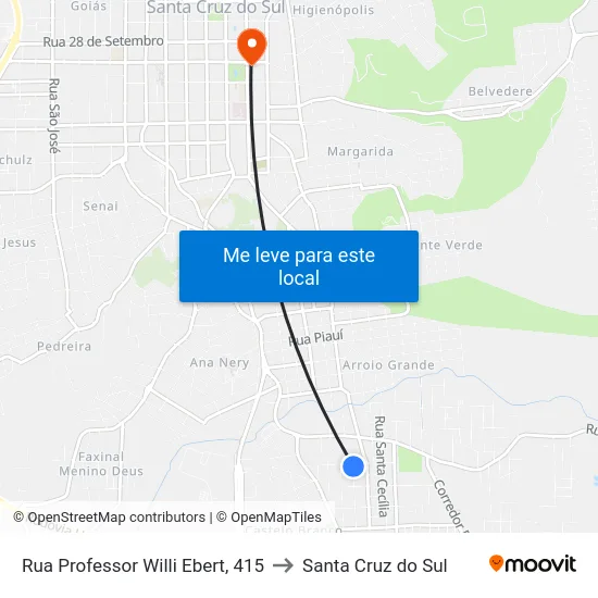 Rua Professor Willi Ebert, 415 to Santa Cruz do Sul map