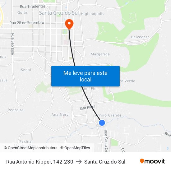 Rua Antonio Kipper, 142-230 to Santa Cruz do Sul map