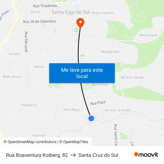 Rua Boaventura Kolberg, 82 to Santa Cruz do Sul map