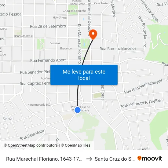 Rua Marechal Floriano, 1643-1705 to Santa Cruz do Sul map
