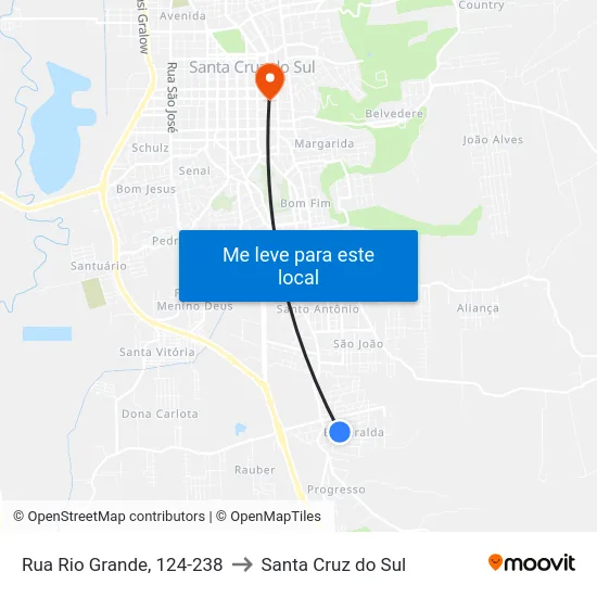 Rua Rio Grande, 124-238 to Santa Cruz do Sul map