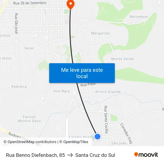 Rua Benno Diefenbach, 85 to Santa Cruz do Sul map