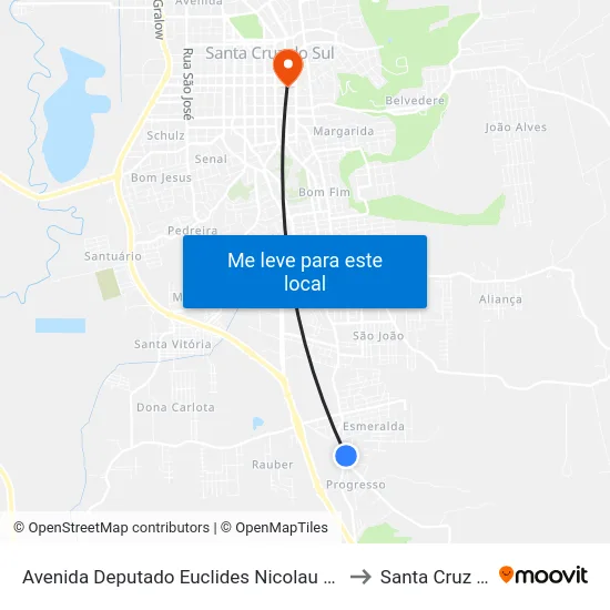 Avenida Deputado Euclides Nicolau Kliemann, 4689 to Santa Cruz do Sul map