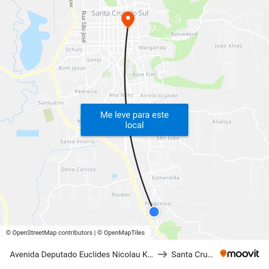 Avenida Deputado Euclides Nicolau Kliemann, 3306-3378 to Santa Cruz do Sul map