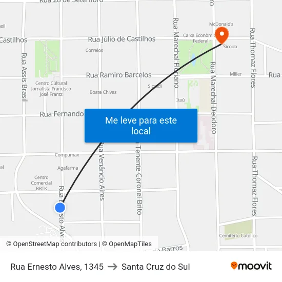 Rua Ernesto Alves, 1345 to Santa Cruz do Sul map