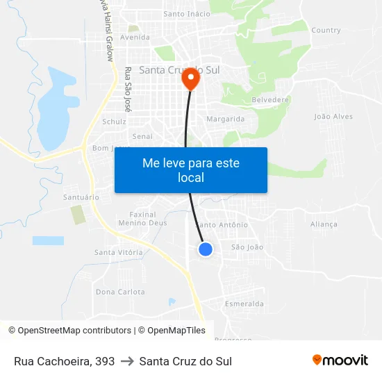 Rua Cachoeira, 393 to Santa Cruz do Sul map
