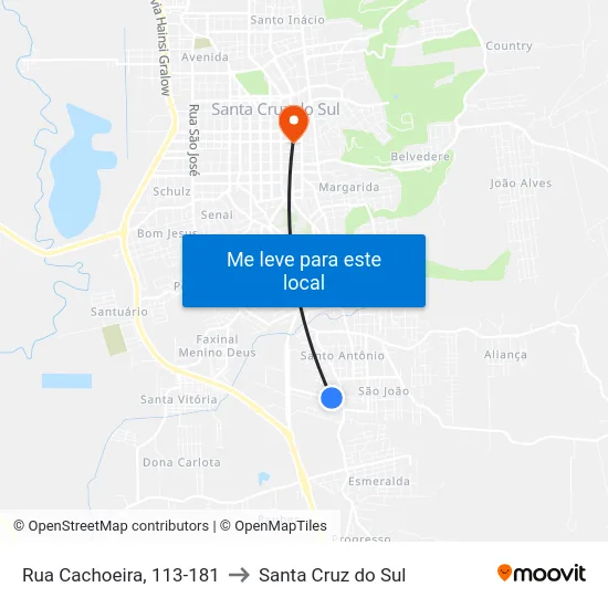 Rua Cachoeira, 113-181 to Santa Cruz do Sul map