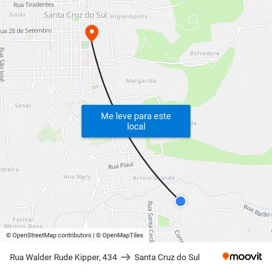 Rua Walder Rude Kipper, 434 to Santa Cruz do Sul map