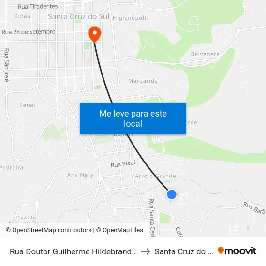 Rua Doutor Guilherme Hildebrand, 142 to Santa Cruz do Sul map