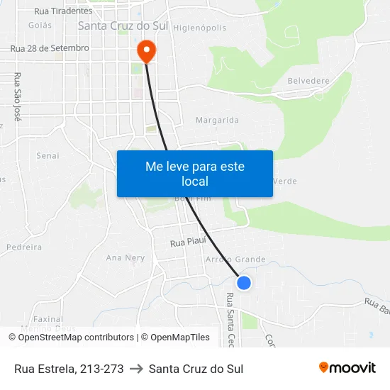 Rua Estrela, 213-273 to Santa Cruz do Sul map