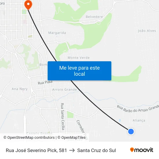 Rua José Severino Pick, 581 to Santa Cruz do Sul map