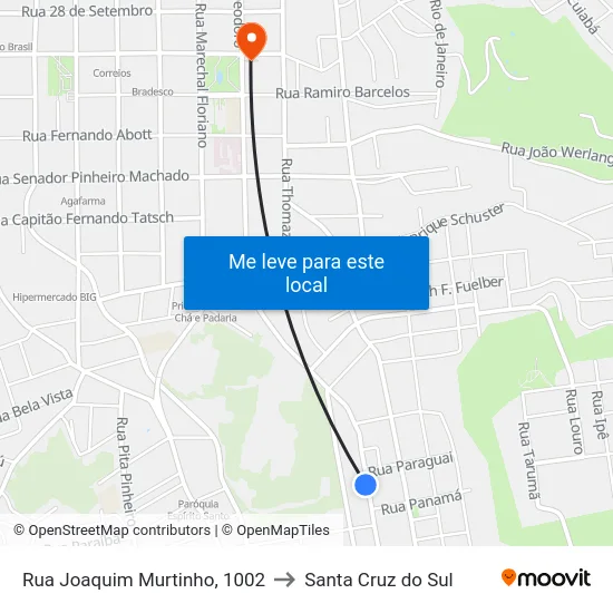 Rua Joaquim Murtinho, 1002 to Santa Cruz do Sul map