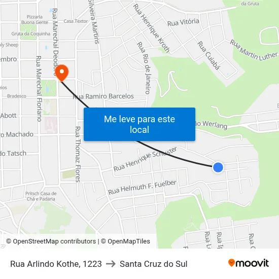 Rua Arlindo Kothe, 1223 to Santa Cruz do Sul map