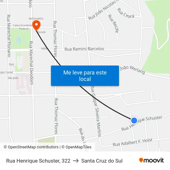 Rua Henrique Schuster, 322 to Santa Cruz do Sul map