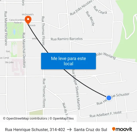 Rua Henrique Schuster, 314-402 to Santa Cruz do Sul map