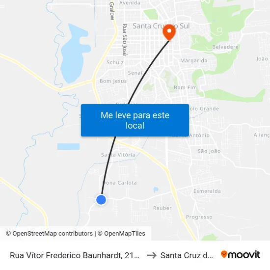 Rua Vítor Frederico Baunhardt, 2190-2462 to Santa Cruz do Sul map