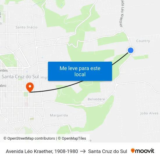 Avenida Léo Kraether, 1908-1980 to Santa Cruz do Sul map