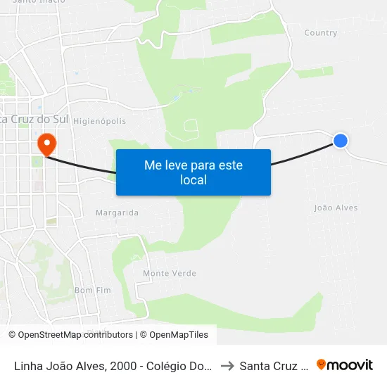 Linha João Alves, 2000 - Colégio Dona Leopoldina to Santa Cruz do Sul map