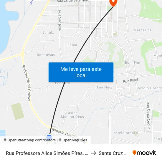 Rua Professora Alice Simões Píres, 1123-1235 to Santa Cruz do Sul map